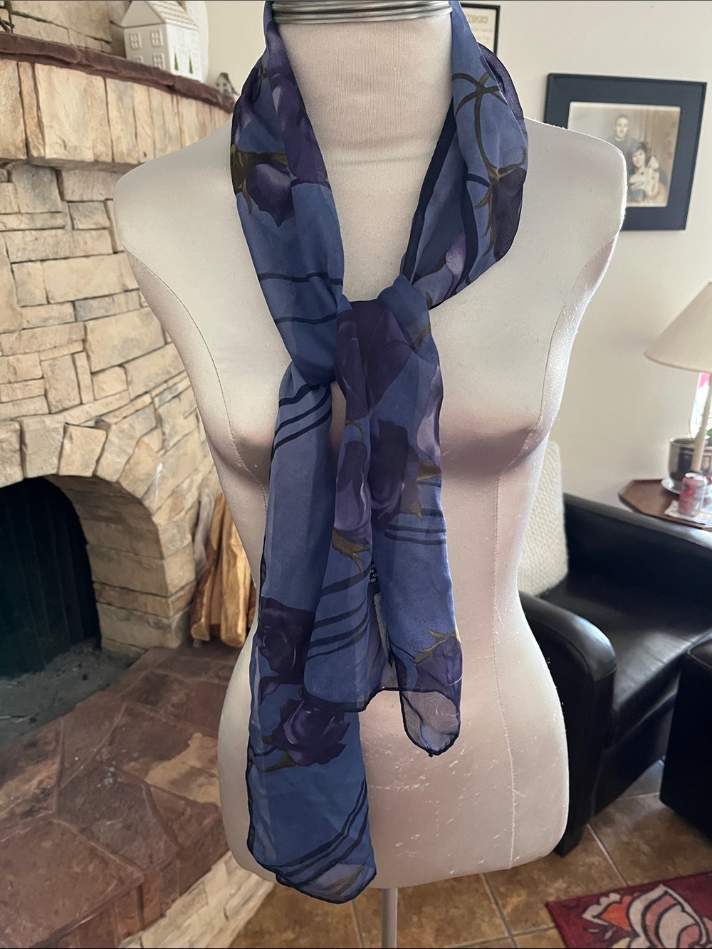 Blue Floral Lightweight Women's Scarf Halston